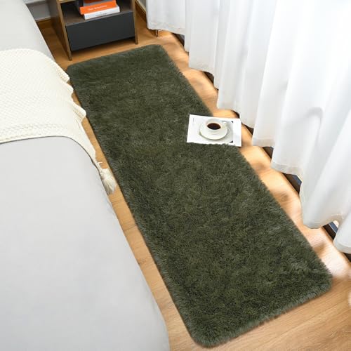 Fluffy Runner Rug for Bedroom Living Room (2' x 6' / Olive Green)