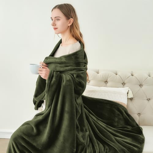 Fleece Blanket Soft Plush Twin Size Blanket Olive Green 60"x80" (Olive Green / Twin(60"x80"))