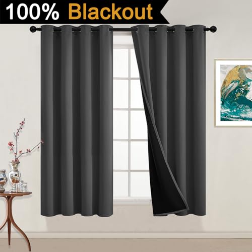 Charcoal Grey 100% Blackout Curtains 54 Inches Long 52" Wide 2 PCS (52"W x 54"L (Pack of 2) / Charcoal Grey)