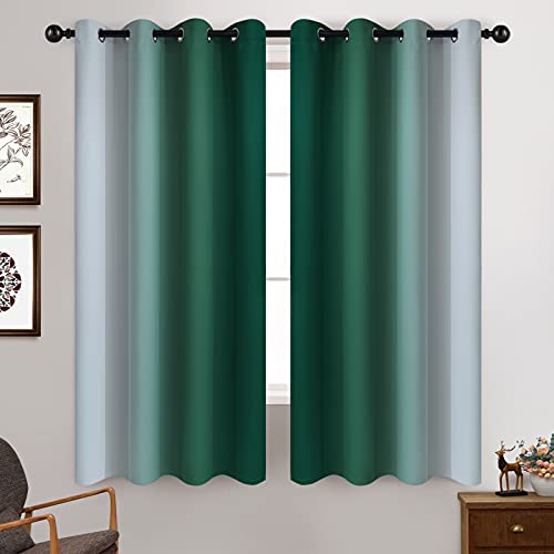 Ombre Curtains Dark Green and Greyish White for Living Room (52"W x 63"L (Pack of 2) / Dark Green)