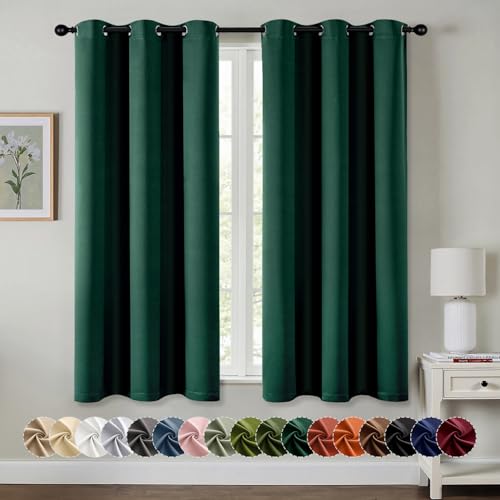 Blackout Curtains for Bedroom 2 Panel 40 x 45 Inch Long Hunter Green (Hunter Green / 40"W x 45"L (Pack of 2))