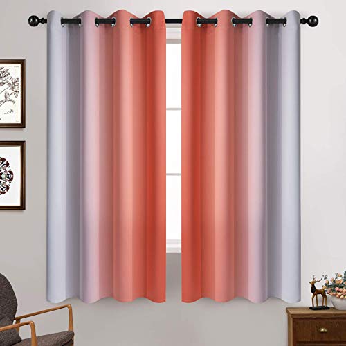 Ombre Curtains Coral and Greyish White for Living Room (52"W x 63"L (Pack of 2) / Coral)