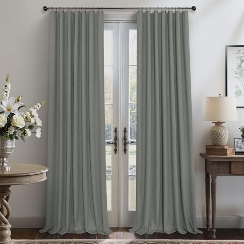 Dark Grey Curtains 108 Inches Long 2 Panels Set for High Ceiling Window Linen Textured Blackout Drapes for Living Room Bedroom Modern Farmhouse Black Out Curtains 9 FT Foot Length Slate Charcoal Gray (Grey / 52"W x 108"L (Pack of 2))