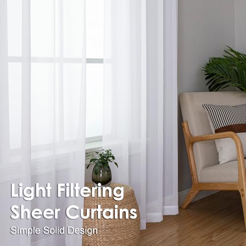 2 Pack White Sheer Curtain Panels (White / 42"W x 120"L (Pack of 2))
