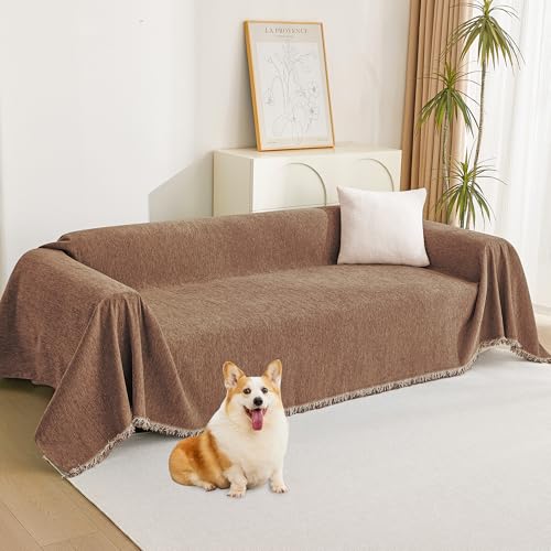 Loveseat Cover Camel Couch Cover Sectional Couch Covers for 2 Cushion Couch Sofa Thick Universal Chenille Sofa Cover with Tassel Durable Furniture Protector for Dogs 91" x 118" (91" x 118" / Tassels Edge-camel)