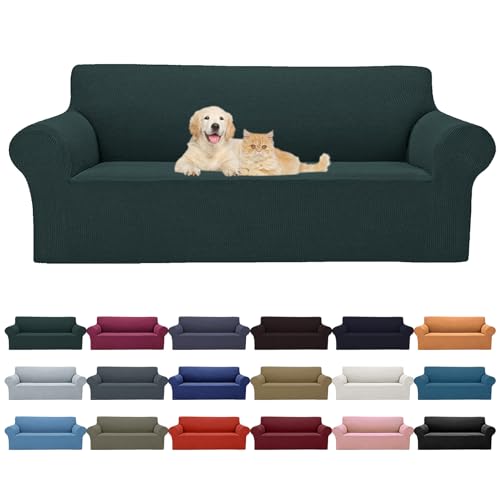 2026 New Stretch Oversized Sofa Slipcovers Couch Sofa Cover for 4 Seater Furniture Protector Covers with Elastic Bottom Jacquard Fabric Small Checks for Pets (Hunter / Oversized Sofa)