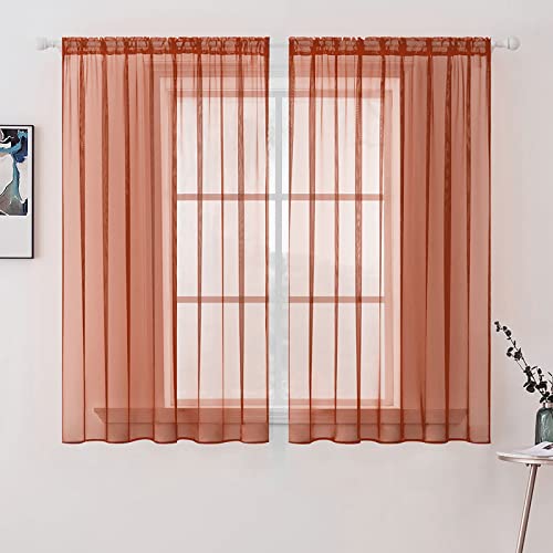 Fall Burnt Orange Sheer Curtains 54 X 54 Inches (Burnt Orange / 54"W x 54"L (Pack of 2))
