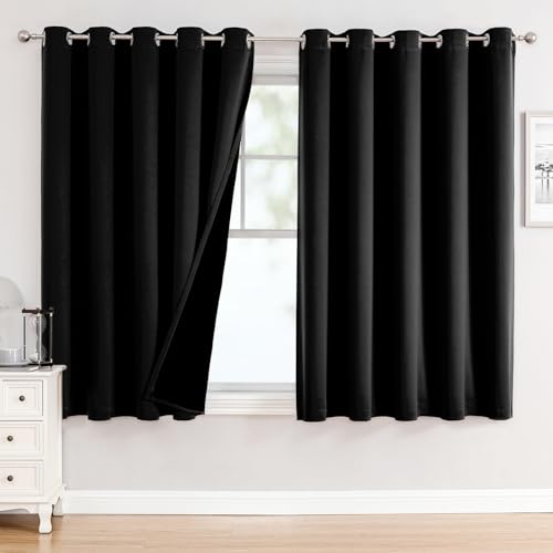 100% Blackout Curtains for Bedroom 63 Inches Long 2 Panels Set (60"W x 63"L (Pack of 2) / Black)