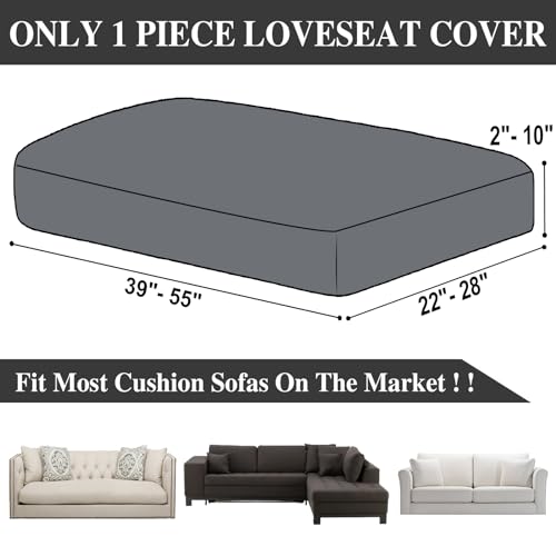 Couch Cushion Cover Loveseat Cover or 2 Seat Sofa Cover Washable Stretch Sectional Sofa Slipcover (Black / Loveseat Cover)