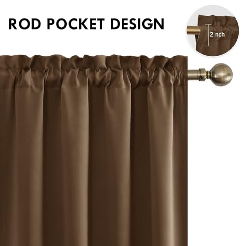 Wide Blackout Curtains for Bedroom Living Room 70 x 72 Inch Long Brown (Brown / 70"W x 72"L (Pack of 2))