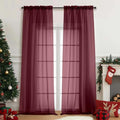 Sheer Curtains for Window 96 Inches Long 2 Panels Set (Burgundy / 42"W x 96"L (Pack of 2))