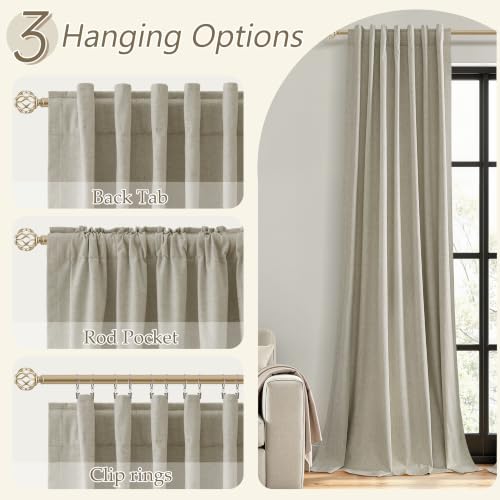 100% Blackout Linen Curtains for Bedroom 90 inches Long (Cobblestone / 52"W x 90"L (Pack of 2))