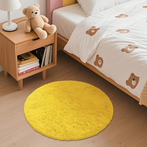 Yellow Round Rugs for Bedroom (2 Ft Round / Yellow)
