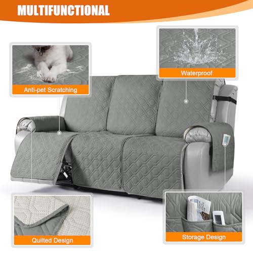 Waterproof Recliner Couch Covers Washable (Grey / 3 Seater)