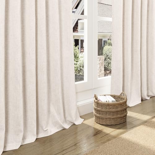 Beige Linen Blend Light Filtering Curtains 86 Inches Long 2 Panel Set Pocket Back Tab Tan Beige Privacy Semi Sheer Decorative Decor Curtain Drapes for Bedroom Living Room 52x86 (52"W x 86"L (Pack of 2) / Linen)