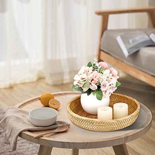 9.9" Round Key Basket Bowl for Entryway Table Handwven Rattan Tray (Medium, 9.9" / Natural Color)