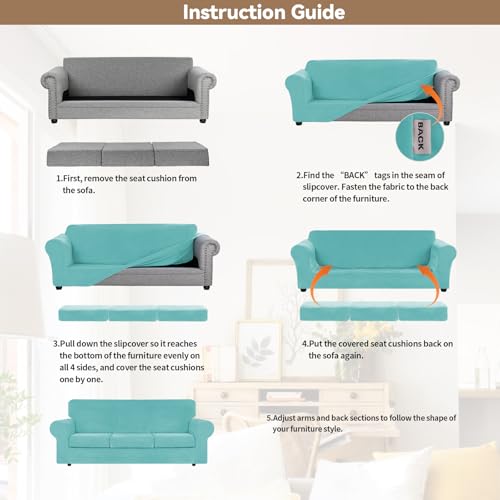 4 Pieces Couch Cover for Sofa Velvet Sofa Covers Washable (Large / Aqua)