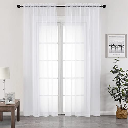 White Sheer Curtains 96 inches Long 2 Panels Set (White / 42"W x 96"L (Pack of 2))