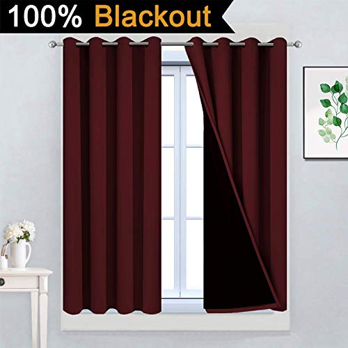 Burgundy Red Blackout Curtains 45 Inches Long for Bedroom 52" Wide (52"W x 45"L (Pack of 2) / Burgundy Red)