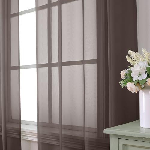 Chocolate Sheer Curtains 45 Inches Long 2 Panels (42"W x 45"L (Pack of 2) / Chocolate)
