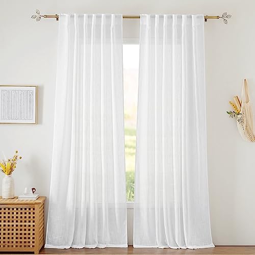 Extra Long White Sheer Curtains for Dining Room 120 inches Long (White / 52"W x 120"L (Pack of 2))