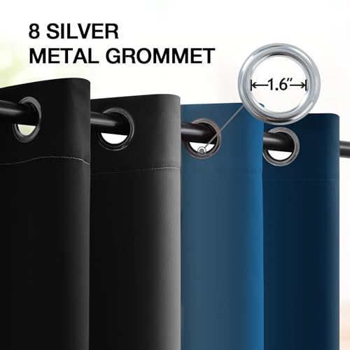 Ombre Blue and Black Room Darkening Curtains 84 inches Length (52"W x 84"L (Pack of 2) / Blue and Black)