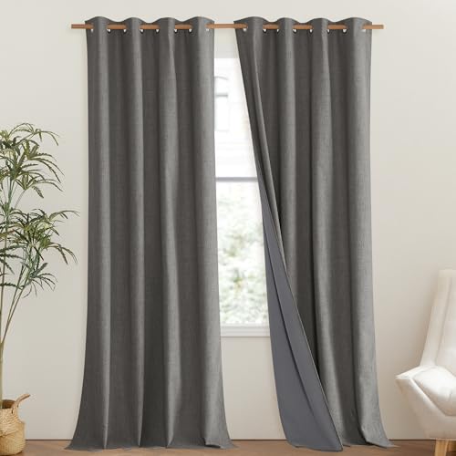 Grizzle Gray Vintage Linen 100% Blackout Curtains for Living Room (52"W x 120"L (Pack of 2) / Grizzle Gray)