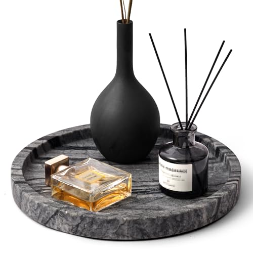 Natural Marble Vanity Tray for Bathroom Bedroom Kitchen Dresser (Natural Black / 9.4")