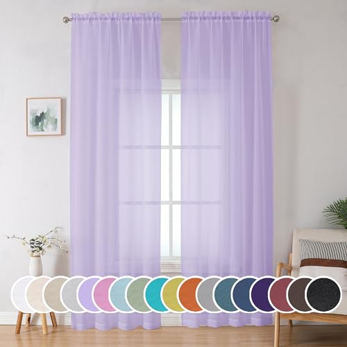 Extra Long Sheer Curtains 96 inches Long for Bedroom Living Room (Lavender / 42"W x 96"L (Pack of 2))
