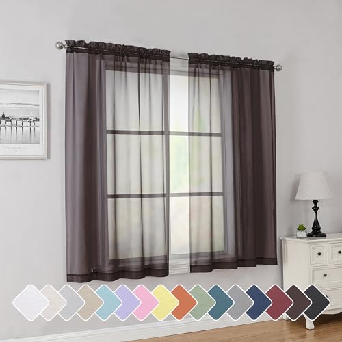 Chocolate Short Sheer Curtains 45 Inch Length 2 Panels (Chocolate / 42"W x 45"L (Pack of 2))