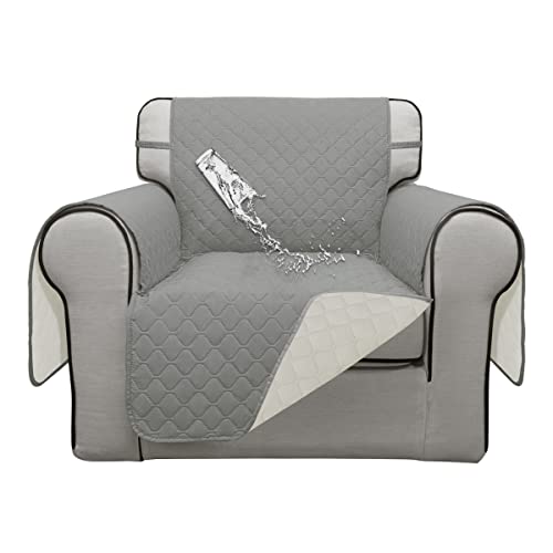 Double Protection 100% Waterproof Sofa Covers for Living Room (Light Gray/Ivory / Chair Small)