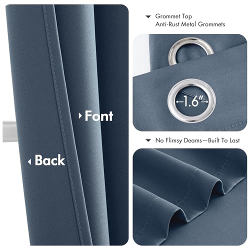 Blackout Curtains for Bedroom 2 Panels 34 x 63 Inch Long Stone Blue (Stone Blue / 34"W x 63"L (Pack of 2))