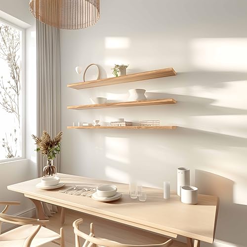 48 Inch Floating Shelves for Wall Rustic Light Wood Wall Shelves for Bedroom Set of 4 (48 inch / Rustic Light)