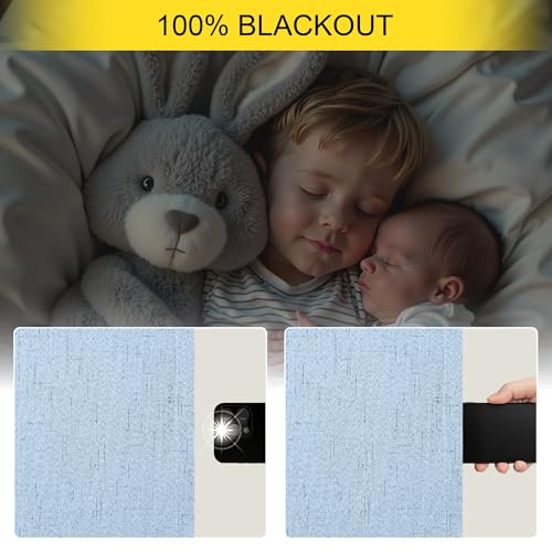 Light Blue Black Out Curtains 96 Inches Long for Living Room 100% Blackout Linen Textured Thermal Window Treatments Grand Millenial Curtain Drapes for Bedroom Modern Farmhouse Decor 96 Length 2 Panels (Light Blue / 52"W x 96"L (Pack of 2))