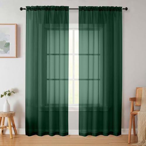 Hunter Green Sheer Curtains 84 Inches Long 2 Panels (Hunter Green / 42"W x 84"L (Pack of 2))