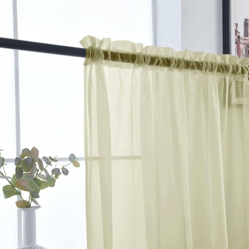 Basic Rod Pocket Sheer Voile Window Curtain Panels Sage Green 1 Pair 2 Panels 52 Width 72 Inch Long for Kitchen Bedroom Children Living Room Yard（Sage Green (Sage Green / 52"W x 72"L (Pack of 2))