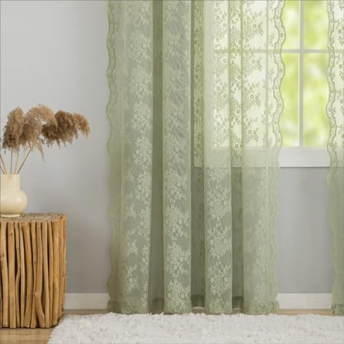Vintage Lace Curtains 96 Inches Long (Sage Green / 52"W x 96"L (Pack of 2))