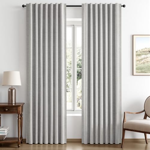 100% Blackout Linen Curtains 42 x 84 Inch Greyish White 2 Panels (Greyish White / 42"W x 84"L (Pack of 2))