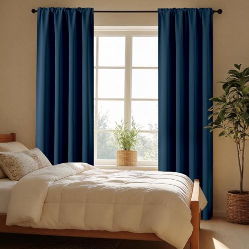 Navy Blue Blackout Curtains 108 inch Length 2 Panels Set (Navy Blue / 52"W x 108"L (Pack of 2))