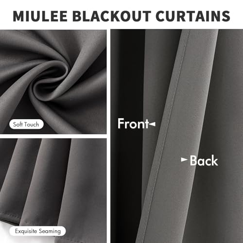 Grey Blackout Bedroom Curtains Drapes 96 Inch Long 52"x96" (Grey / 52"W x 96"L (Pack of 2))