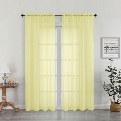 Sheer Curtains 72 Inches Long 2 Panels Set (Light Yellow / 42"W x 72"L (Pack of 2))