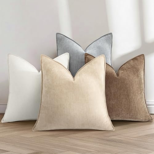 Chenille Cream White Velvet Throw Pillow Covers 20x20 Set of 2 (Cream White / 20" x 20" (Pack of 2))