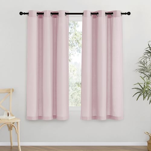 Blush Pink Short Linen Curtains for Kitchen (Blush Pink / 42"W x 63"L (Pack of 2))