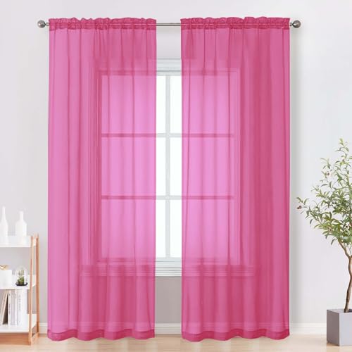 Sheer Curtains 84 Inches Long 2 Panels Set (Hot Pink / 42"W x 84"L (Pack of 2))