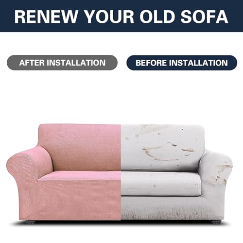 2026 New Stretch Oversized Sofa Slipcovers Couch Sofa Cover for 4 Seater Furniture Protector Covers with Elastic Bottom Jacquard Fabric Small Checks for Pets (Dusty Pink / Oversized Sofa)