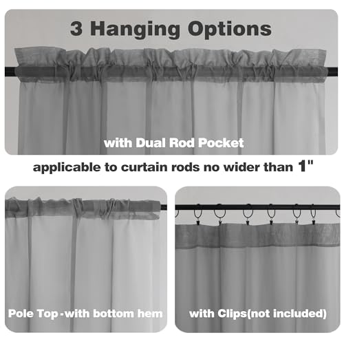 Charcoal Grey Sheer Curtains 78 Inches Long 2 Panels Set for Living Room (Charcoal Grey / 42"W x 78"L (Pack of 2))