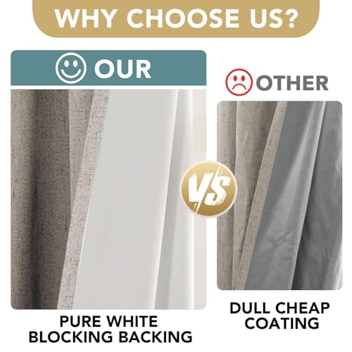 Linen Blackout Curtains 54 Inches Long 100% Absolutely Blackout Thermal Insulated Textured Linen Look Curtain Draperies Anti (Stone / 52"W x 54"L (Pack of 2))