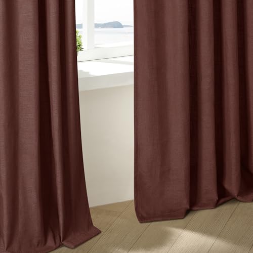 Chestnut Brown Pinch Pleated Linen Sheer Curtains 45 Inch Length 2 Panels (Chestnut Brown / 40"W x 45"L (Pack of 2))