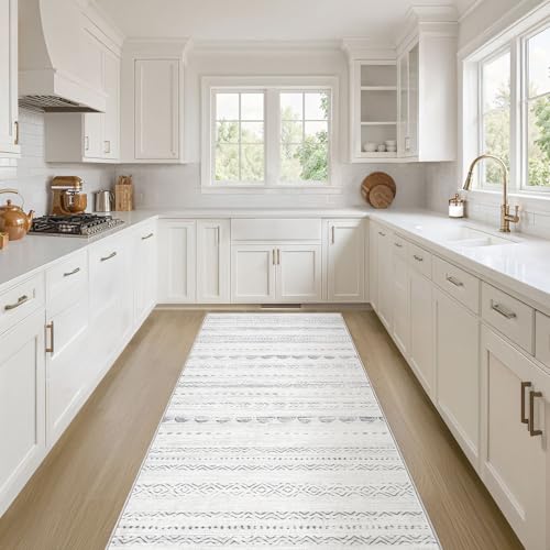 Boho 2x6 Runner Rug Machine Washable Rugs Non Slip Gray (Boho Grey / 2' X 6' (Runner))