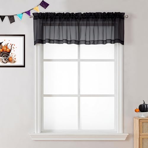 2 Panels Black Valance (Black / 42"W x 14"L (Pack of 2))